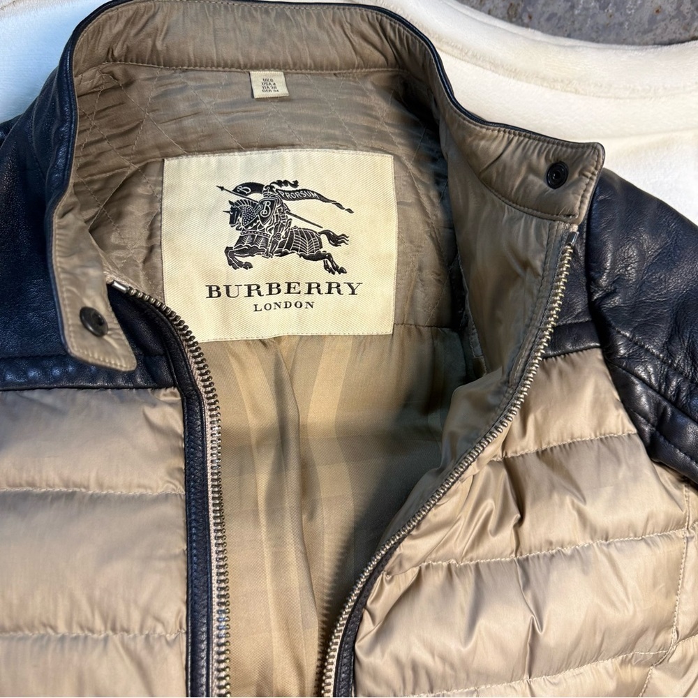 Burberry Leather and Puffer Jacket in Black and Tan - Picture 2 of 6